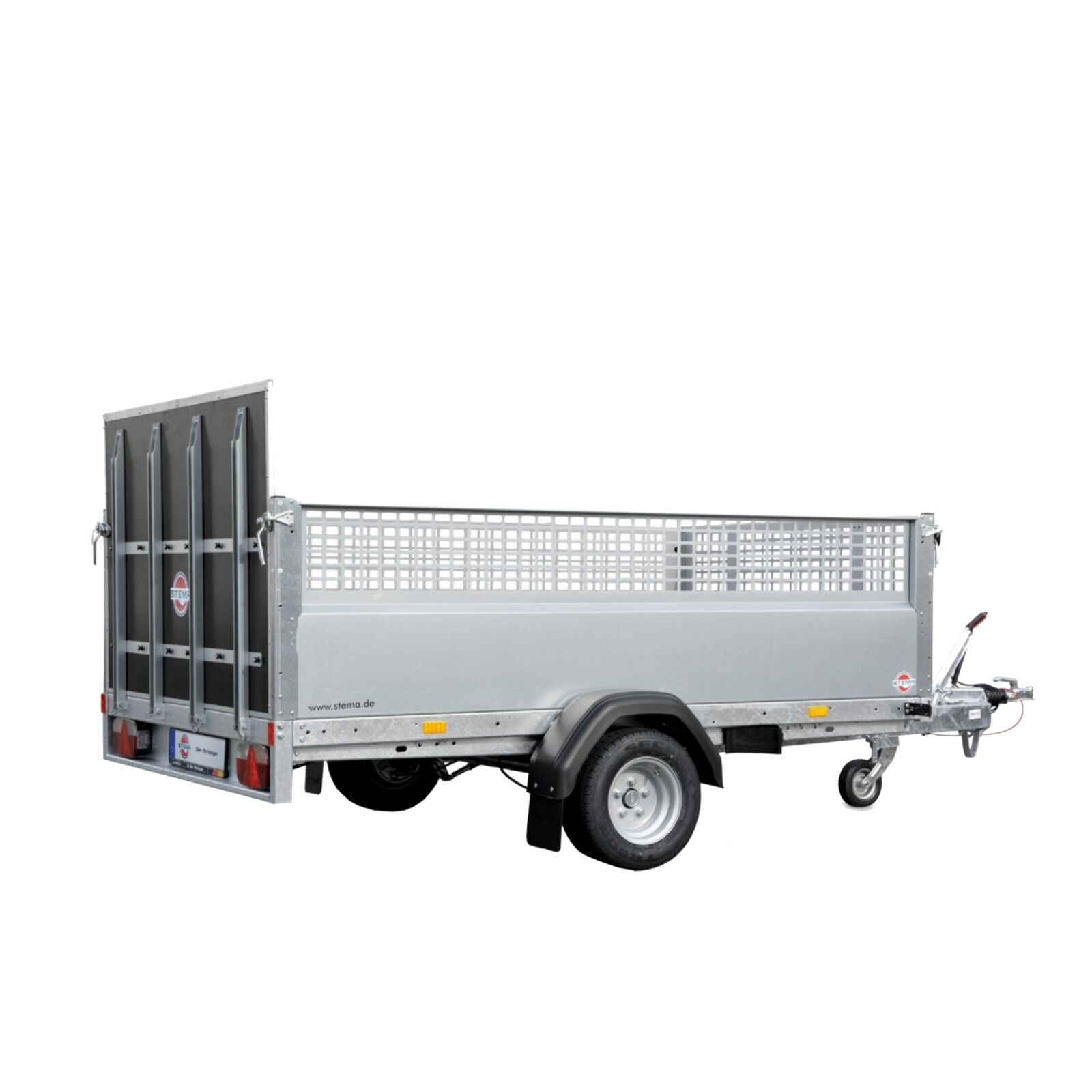 Anhänger mit Teleskopkurbelstütze und MU.T – Gitterbordwand (halboffen)